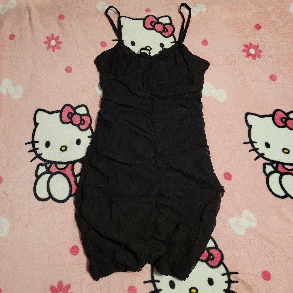 NWT H&M Divided Black Floral Lace Sinched Dress Strappy Women's Size S Small